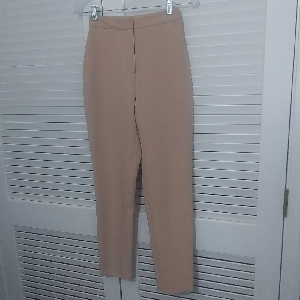 Misguided Pants Tan Straight Slim Leg Dress Pant Slim Lines Womens Size 0